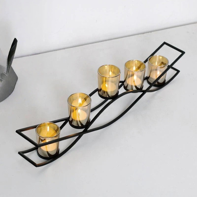 Home Decor Gold Metal Stand Candle Holder – Electroplated Glass Luxury Accent