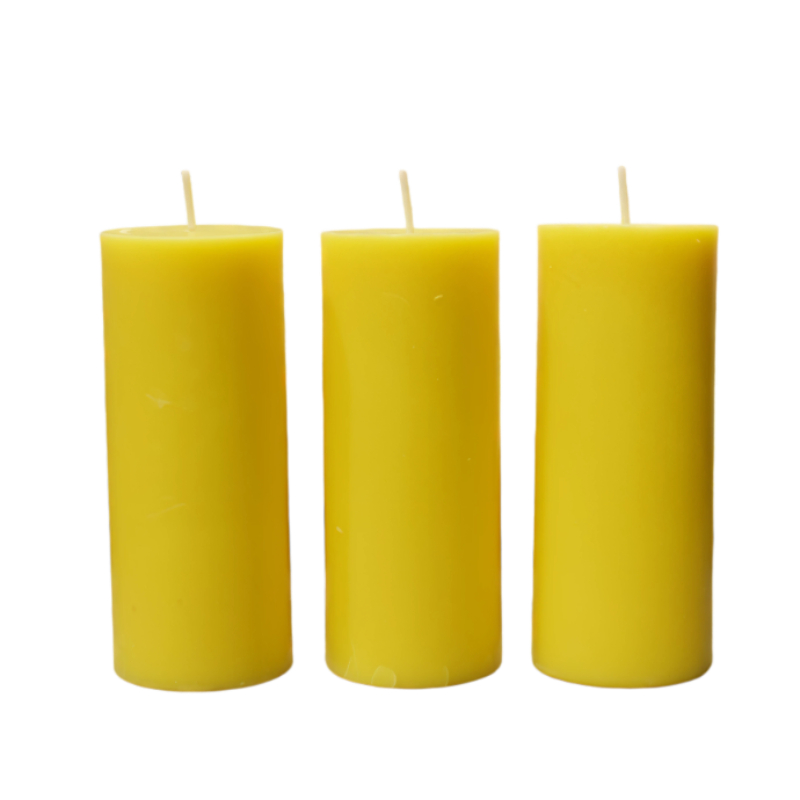 Multicoloured soy wax pillar candles
